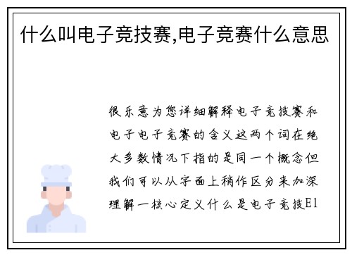 什么叫电子竞技赛,电子竞赛什么意思